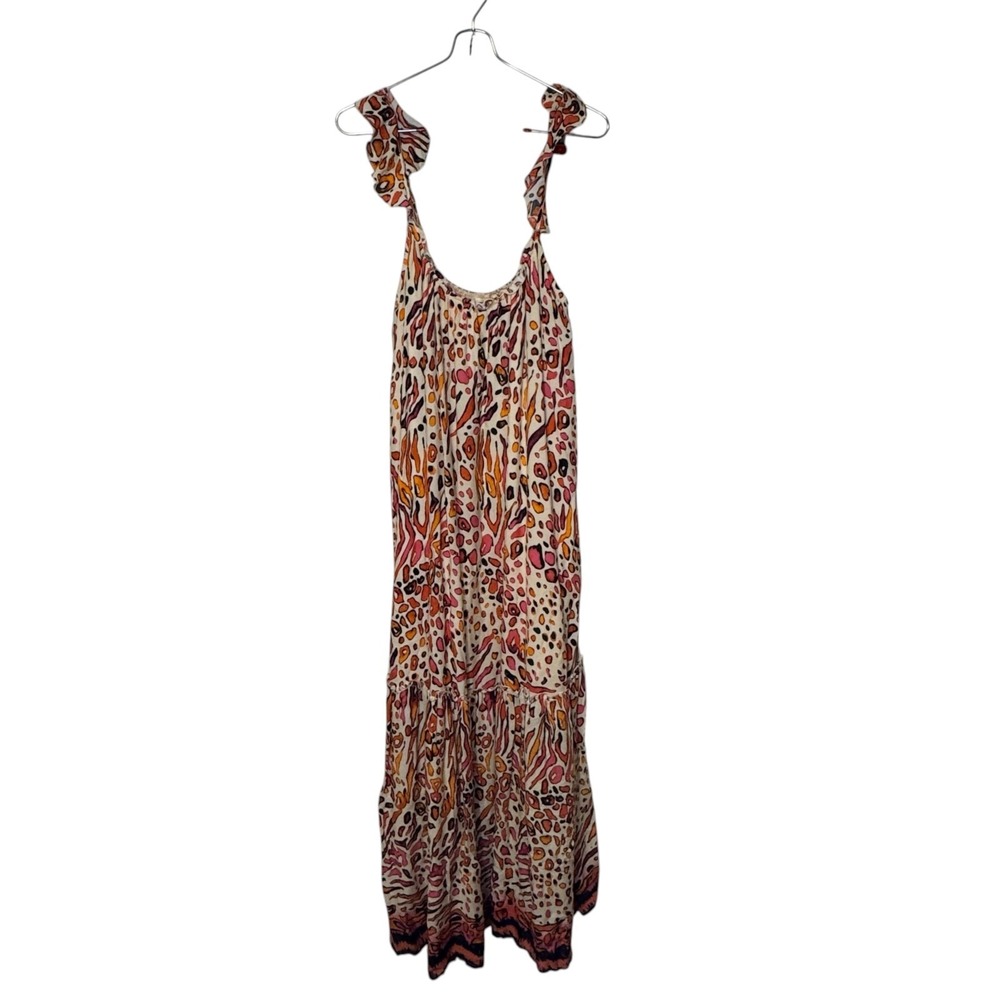 Love Stitch Womens Maxi Dress Feeling Lucky Leopard Ruffled Sleeve Medium NWT